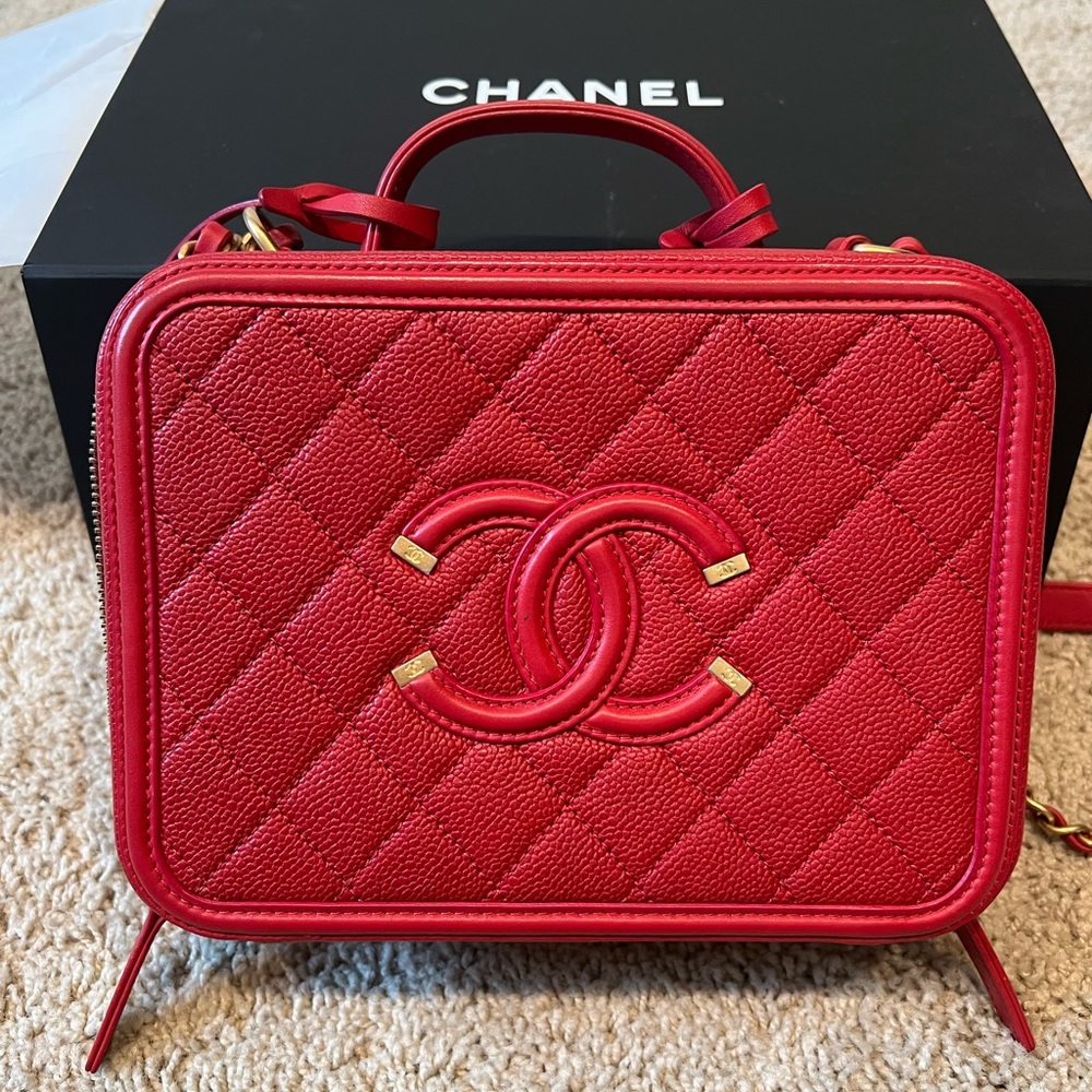 Chanel Vanity Case Bag Medium Size in rich red color